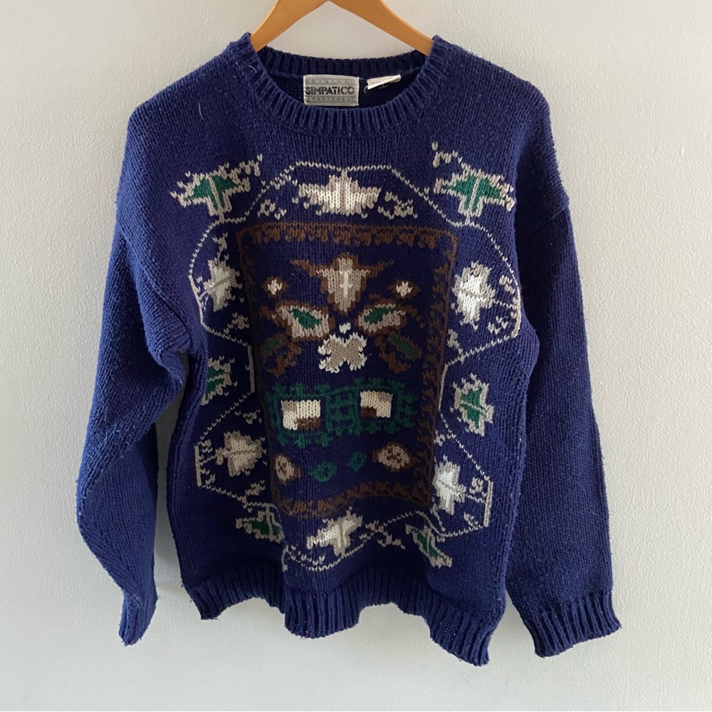 Vintage Simpatico Blue Knit Sweater - Size Small